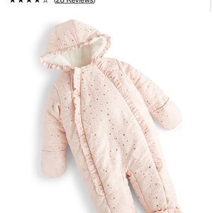 Brand New. 0-3 month Baby Girl’s Pink Snowsuit. With Detachable Booties.